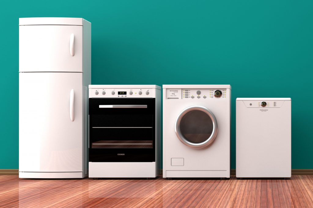 Artículos de línea blanca: Refrigerador, estufa con horno, lavadora y lavavajillas